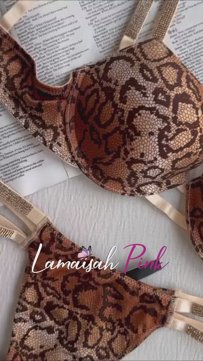 Golden Snake Print Original VS Bra Set(Imported)